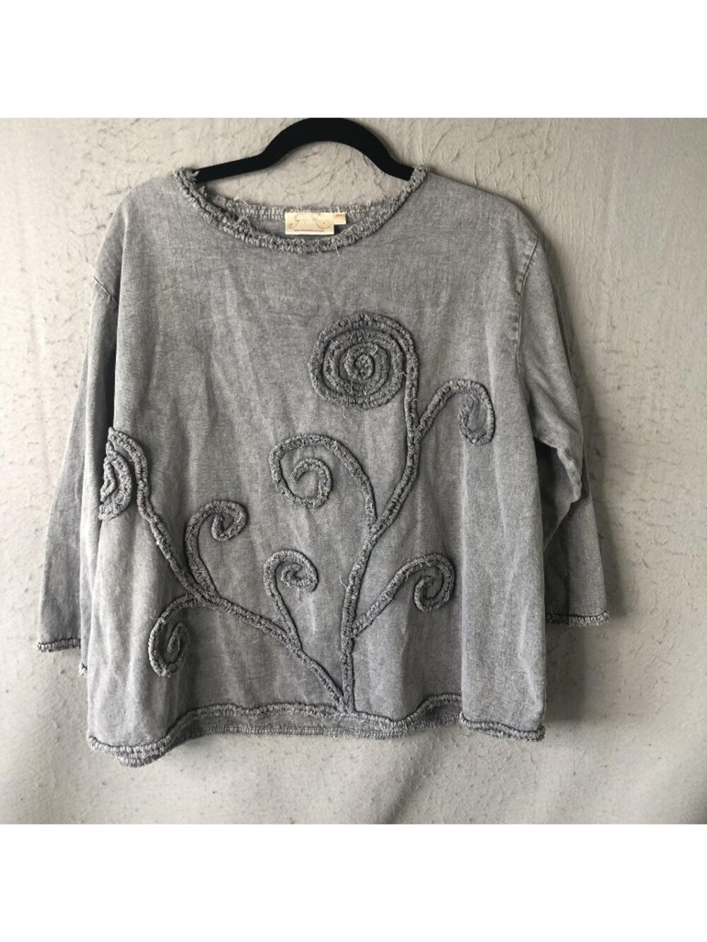 Paper Lace Tunic Top Womens OS Gray 100% Cotton Embroidered Fringe Boho Floral